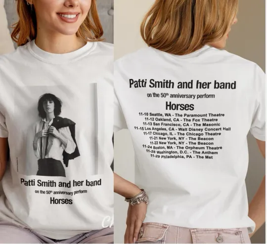 Patti Smith 60th Anniversay Perform Horses Tour 2025 Double Side Unisex T-Shirt.