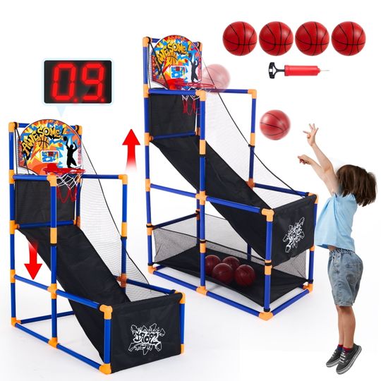 Discover Joyfy LED Scoring Arcade Basketball Game with 4 Balls Adjustable Height 44"-55"Basketball Stand Hoop Toys Gift for Ages 3-12 Boy