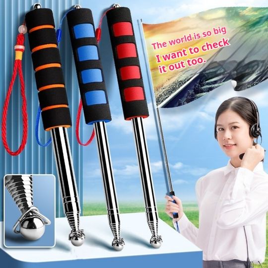 Discover 2pc Flexible Handle Flagpole Telescopic Stainless Steel Tour Guide Banner Flagstaff Teaching Stick Teacher Pointer Hand Flagpole