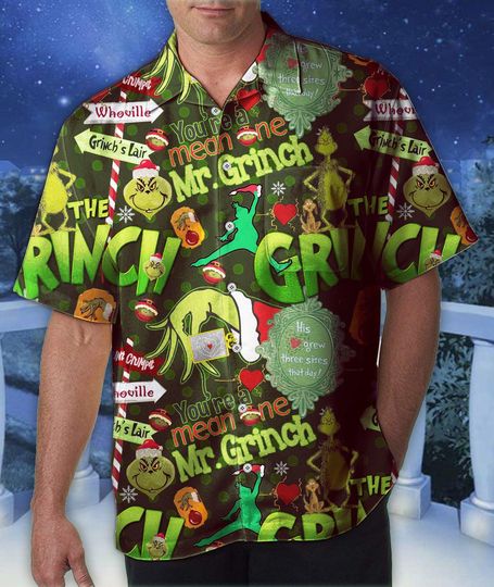Discover Hot Green Monster Lair Vintage Hawaiian Shirt, Christmas Aloha, Retro Holiday, Unisex Tropical Shirt