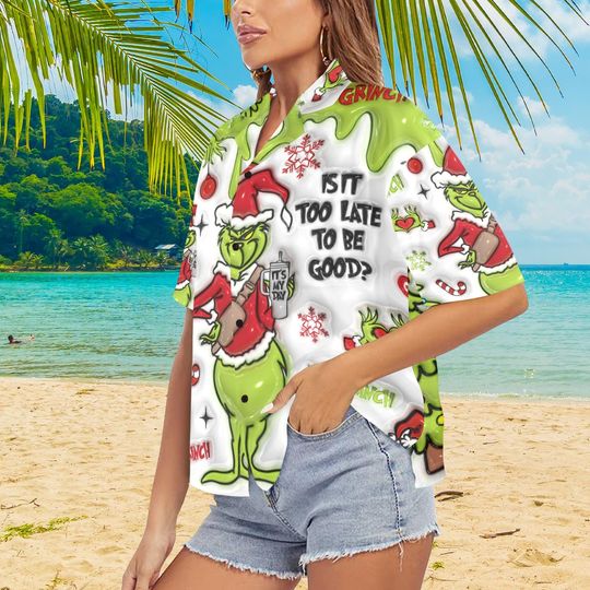 Discover Women's All Over Print Grin Hawaiian Christmas Shirt Made in USA