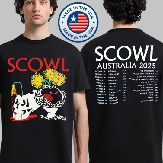 Discover Scowl Australia 2025 Tour Merch With Dates Back Double Sided T-Shirt