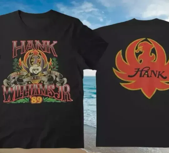 Vintage Hank Williams Jr Double Eagle 1989 Tour Black Double Sided T-Shirt