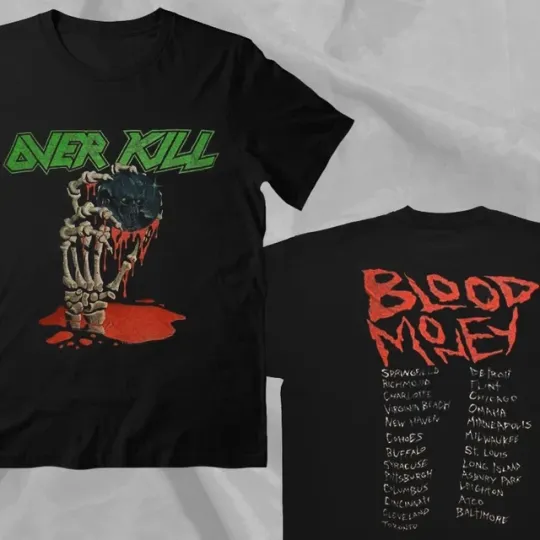 Discover Overkill Band Blood Money 90s Tour Black Double Sided T-Shirt