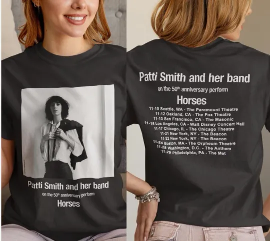 Discover Patti Smith 60th Anniversay Perform Horses Tour 2025 Double Side Unisex T-Shirt