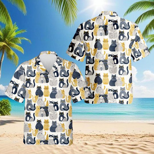 Discover Cat Pattern Hawaiian Shirt for Men and Women, Cute Pet Print Aloha Shirt