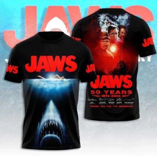 Discover Jaws 50Th Anniversary 1975-2025 Thank You 3D T-Shirt