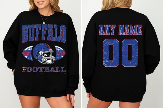 Discover Vintage  Buffalo Football Sweatshirt- Hoodie- Tshirt , Custom  Buffalo Football Shirt, Football Crewneck Shirt, Retro Buffalo Football Shirt