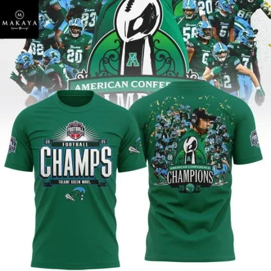 Discover Tulane Wave American Champs 2025 Special Edition 3D Fan T-Shirt