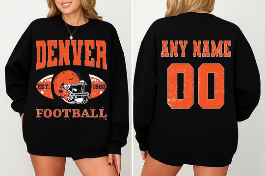 Discover Vintage  Denver Football Sweatshirt- Hoodie- Tshirt , Custom  Denver Football Shirt, Football Crewneck Shirt, Retro Denver Football Shirt