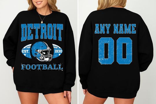 Discover Vintage  Detroit Football Sweatshirt- Hoodie- Tshirt , Custom  Detroit Football Shirt, Football Crewneck Shirt, Retro Detroit Football Shirt