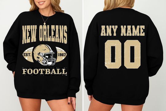 Discover Vintage  New Orleans Football Sweatshirt- Hoodie- Tshirt , Custom  New Orleans Football Shirt, Football Crewneck Shirt, New Orleans Football