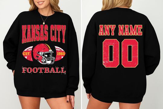 Discover Vintage  Kansas City Football Sweatshirt- Hoodie- Tshirt , Custom  Kansas City Football Shirt, Football Crewneck Shirt, Kansas City Football
