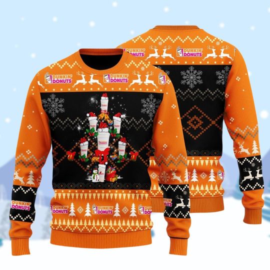 Dunkin Donuts Christmas Trees Sweater, Dunkin Lovers Ugly Sweater