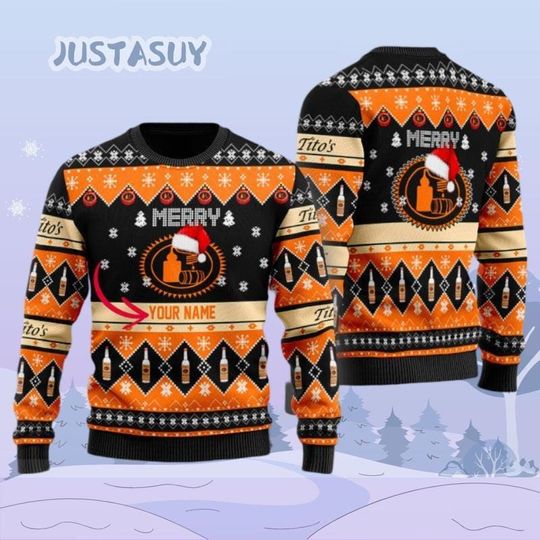 Custom Titos Handmade Vodka Sweater, Vodka Lover Christmas Sweater, Drinking Ugly Sweater