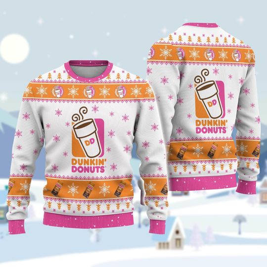 Dunkin Donuts Christmas Sweater, Coffee Addict Ugly Xmas Sweater, Dunkie Junkie Sweater