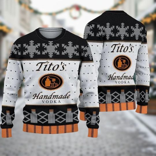 Titos Ugly Christmas Sweater, Vodka Xmas Sweater, Tito's Handmade Ugly Sweater