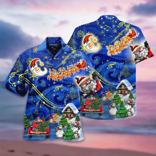 Discover Christmas Night Hawaiian Shirt with Santa Claus Tropical Aloha Shirt