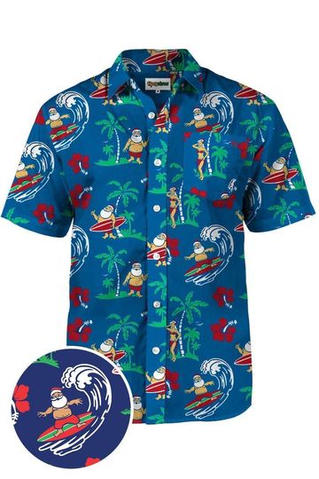 Discover Santa Surfing Hawaiian Shirt, Christmas Surf Aloha Shirt, Tropical Holiday Shirt, Santa Claus Cosplay Xmas Outfit, Unisex Beach Shirt