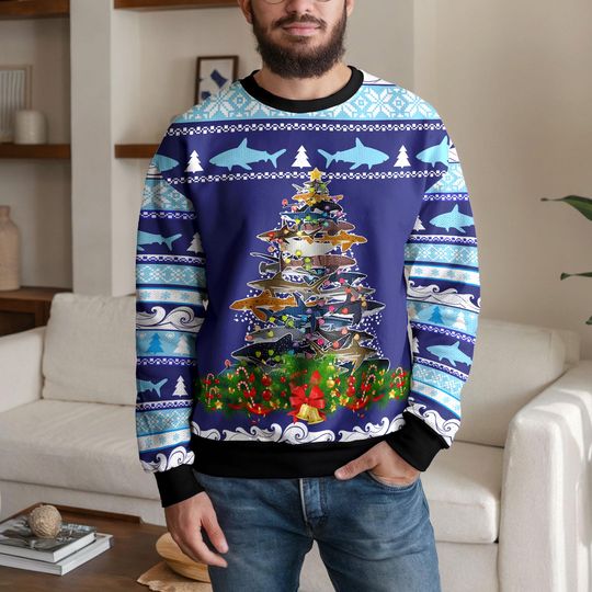 Discover Funny Shark Christmas Tree Ugly Sweater, Ocean Xmas Jumper
