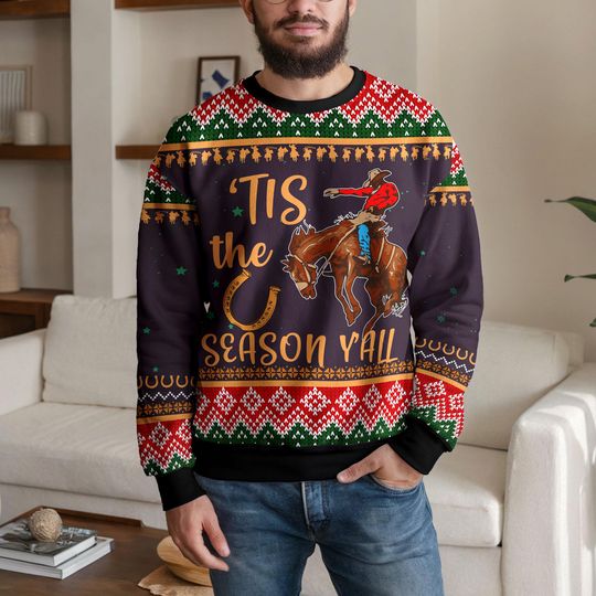 Discover Cowboy Christmas Ugly Sweater, Western Rodeo Xmas Jumper