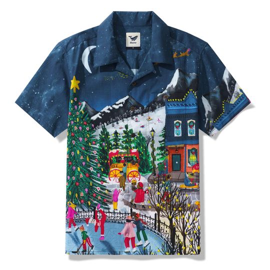 Discover Advent Street Town Hawaiian Shirt, Christmas Village Aloha Shirt, Festive Winter Town Button-Up, Men Women Youth