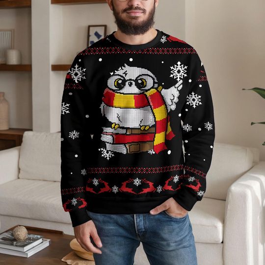 Discover Owl Christmas Sweater, Wizard Scarf, Ugly Xmas Sweatshirt