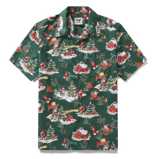 Discover Christmas Eve Snow Hawaiian Shirt for Men Women Youth, Winter Holiday Aloha Shirt, Festive Snowy Christmas Night Button-Up
