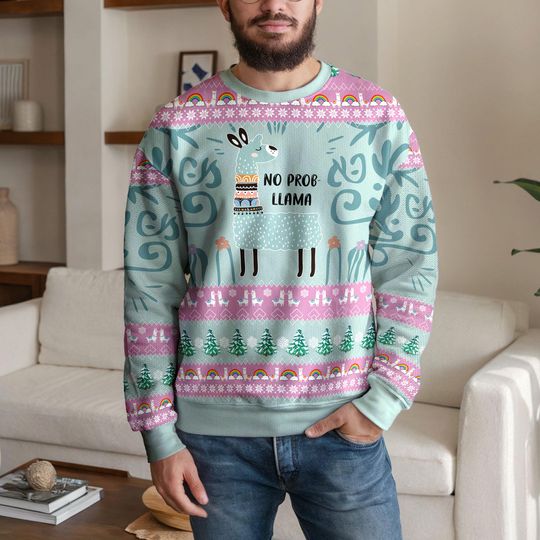 Discover No Prob Llama Christmas Sweater, Funny Llama Ugly Xmas Sweatshirt