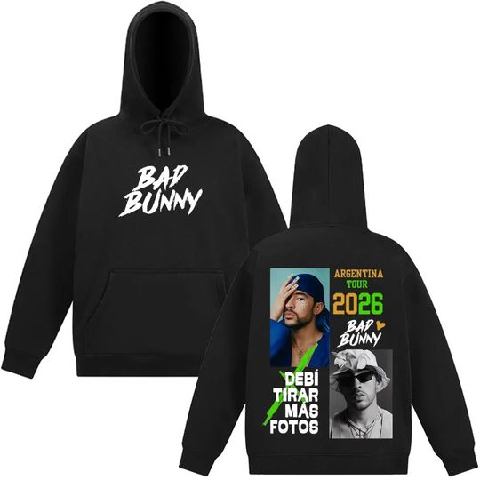 Discover Bad Bunny Argentina Tour 2026 Hoodie Men Hip-Hop Punk Graphic Long Sleeve Casual Sportswear
