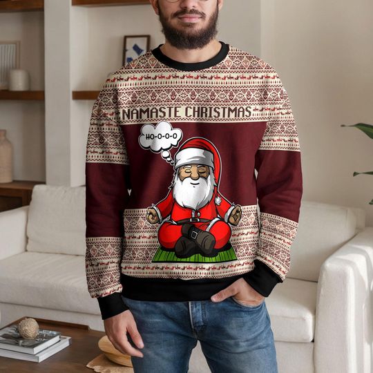 Discover Namaste Christmas Santa Ugly Sweater, Meditation Holiday Jumper