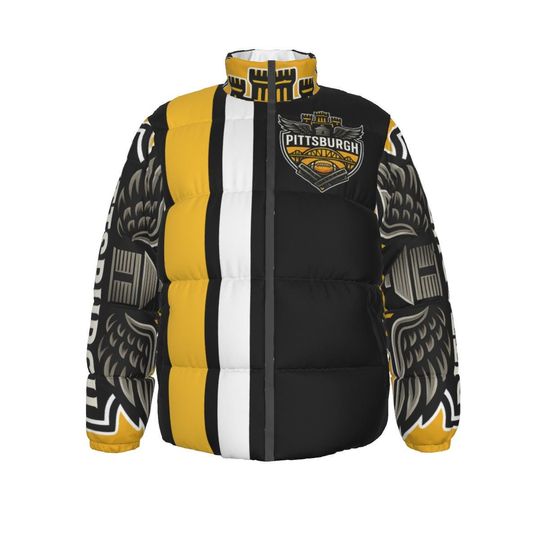 Pittsburgh Fan Puffer Jacket Black & Gold Winter Coat