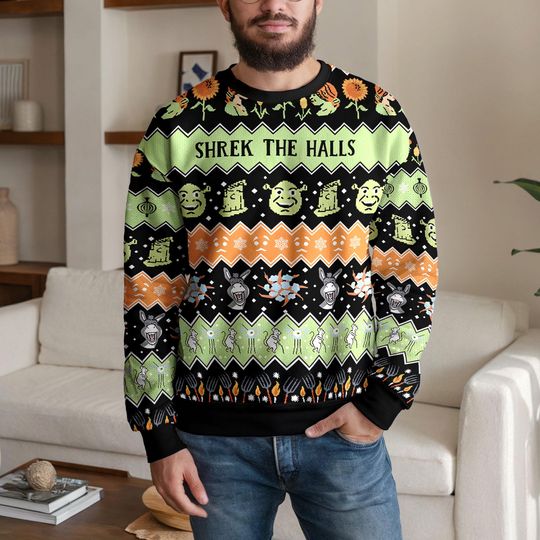 Shrek The Halls Ugly Christmas Sweater, Funny Holiday Jumper