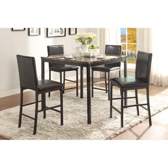 Discover Counter Height Dining Set 5pc with Faux Marble Tabletop and 4 Chairs, Ideal for Transitional Small Spaces, Stylish and
