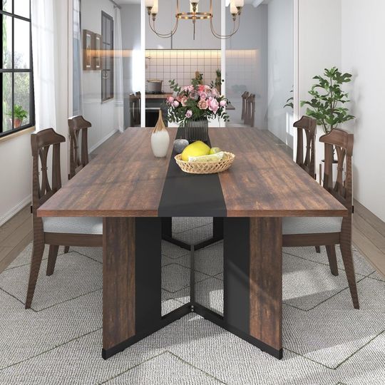 Discover 71Inch Dining Table for 6 People,Modern Rectangular Kitchen Table W/Waterproof Wood Tabletop,Farmhouse Long Dining Room Ta