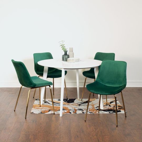 Discover 5-Piece Modern Dining Set, White Round Table with 4 Chairs for Contemporary Dining Room