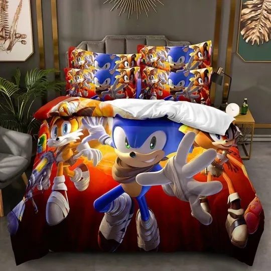 Discover Sonic & Shadow Cartoon Bedding Set with Duvet Cover and Pillowcases