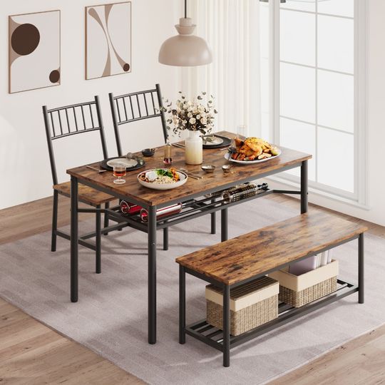 Discover 4-Piece Dining Table Set for 4 Person, Kitchen Table with 2 Chairs & Bench