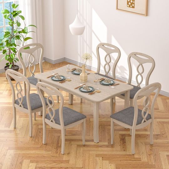 Discover Solid Wood Dining Set Kitchen Table Set Dining Room 1 Table and 6 Chairs Bedroom