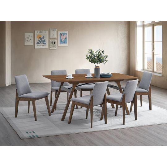 Discover 7-Piece Walnut Finish Dining Set with Upholstered Chairs – Wooden Kitchen Table & Chair Ensemble