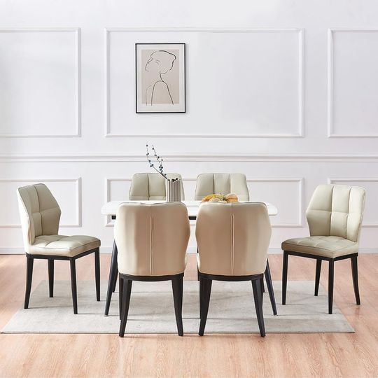 Discover Dining Chairs Set of 6 Mid Century Modern Kitchen Chairs Sillas de Comedor Upholstered Armless Dining Chairs Leather Dining Room