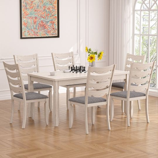 Discover Classic Solid Wooden Dining Table and 6 Chairs Set Kitchen Home for Dining Room