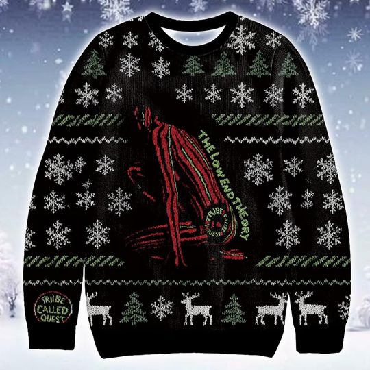 Discover Ugly Christmas Sweater Hip Hop Music Album Art Jumper 2025: Abstract Print Black Knit Pullover Apparel