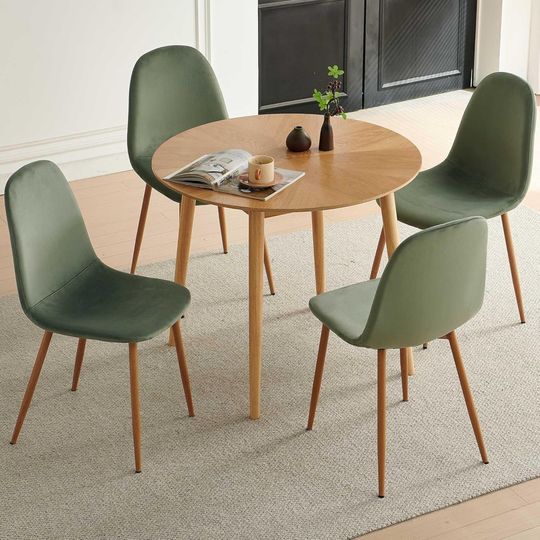 Discover 5-Pieces Round Kitchen Dining Room Table Set for 4, Modern Breakfast Dinner Table with Solid Wood Veneer Tabletop