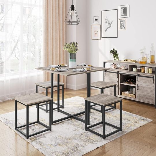 Discover Dining Table Set for 4 Industrial Kitchen Table with 4 Chairs, Space-Saving Design for Apartment, Small Space, Breakfast Nook,