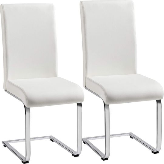 Discover Dining Chairs Set of 2 Modern Faux Leather Upholstered Dining Room Chairs with High Back and Metal Chrome Legs for Kitchen