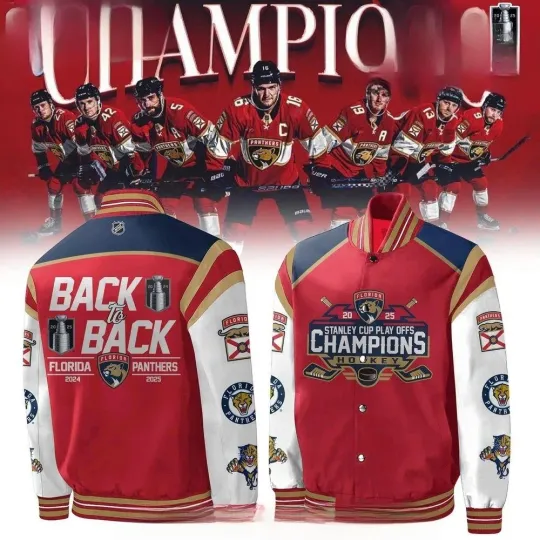 Discover Florida  Back To Back Champions Stanley Cup 2025 Baseball Jacket