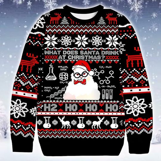 Discover Funny Ugly Christmas Sweater Science Joke Pun Jumper 2025: Chemistry Theme Printed Knit Apparel