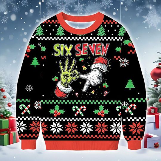 Discover Six Seven Trend Christmas Sweater,Knit-Style Black Festive Sweatshirt