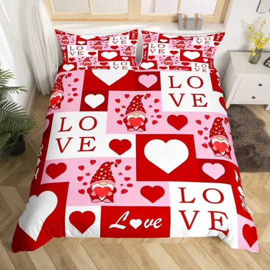 Discover Valentine's Day Queen Size Comforter Cover Red and White Heart Print